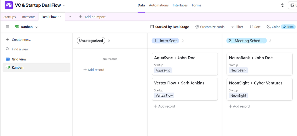 VC & Startup Deal Flow CRM (Airtable Template)