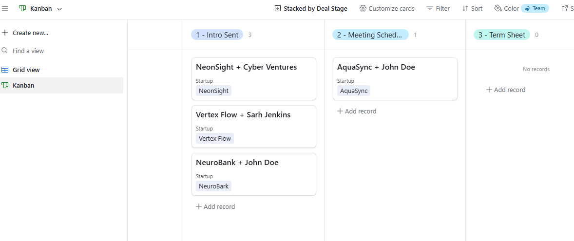 VC & Startup Deal Flow CRM (Airtable Template)